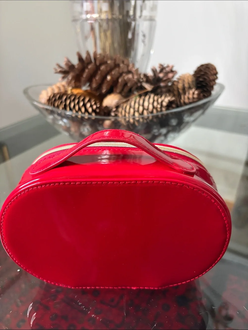 Dior beauty Glossy Red Oval Vanity Case with Raised Logo